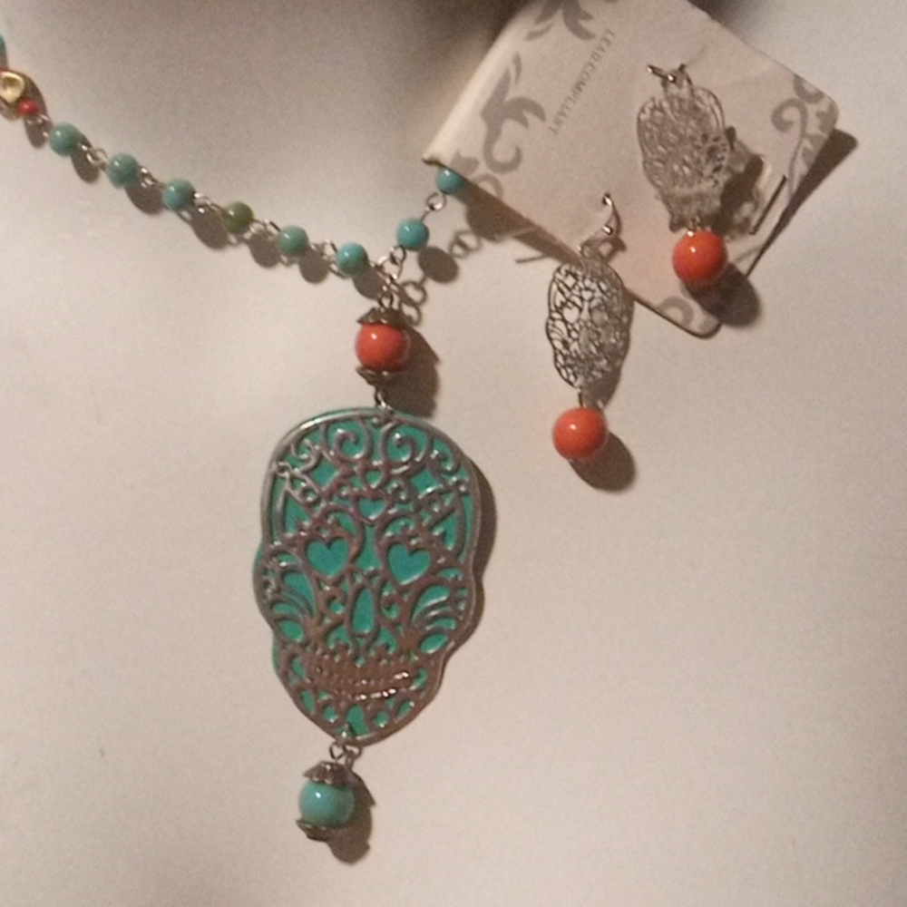 Icon Sugar Skull Necklace & Earrings Set